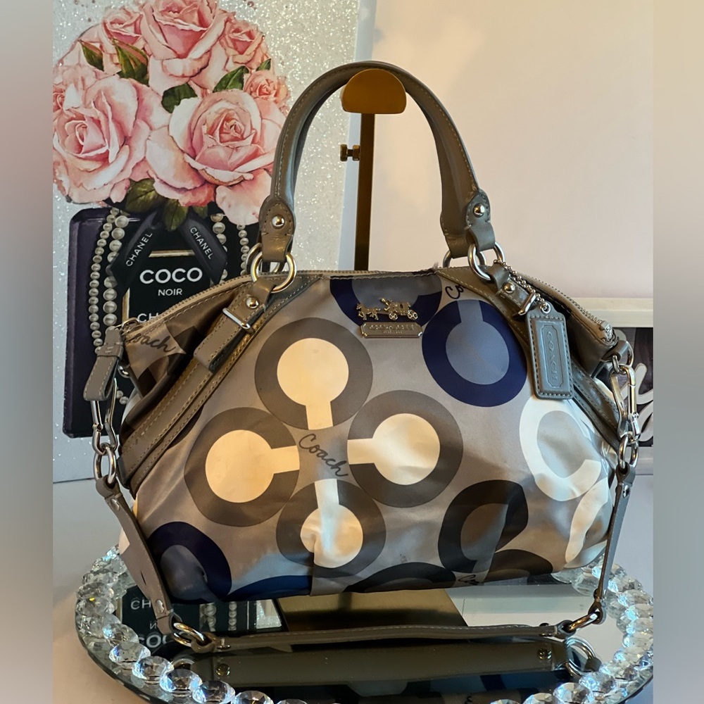 Coach Madison Sophia Clover Logo Gray/Blue Sateen and Leather shoulder bag - Picture 4 of 9
